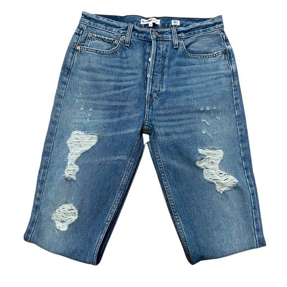 ReDone Jeans Size 30 High Rise Ankle Crop Medium Destroy Raw Hem Button Fly - Picture 9 of 16